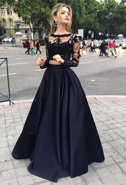Limited Availability lace dressFull Length Black Lace Two-pieces Prom Dresses