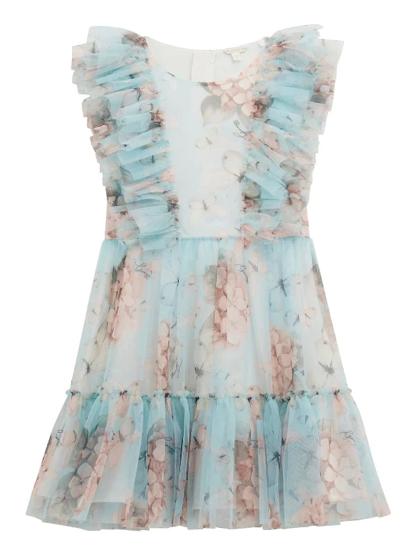 casual day dressGirls Butterly Collage Tulle Dress in Blue