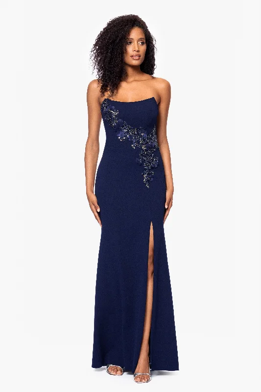 Big Savings summer dress"Tara" Scuba Crepe Beaded Organza Floor Floor Length Dress