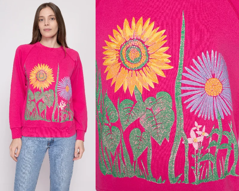 Unbeatable Prices 80s Hot Pink Flower Garden Sweatshirt - Medium