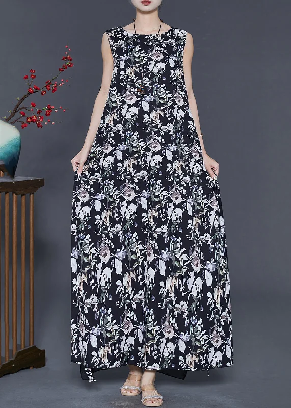 Quick Sale vintage dressModern Black Print Patchwork Cloak Chiffon Dress Summer