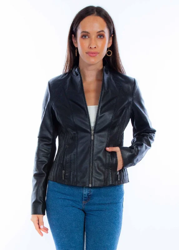 wool coatScully Womens Ribbed Motorcycle Black Lamb Leather Leather Jacket