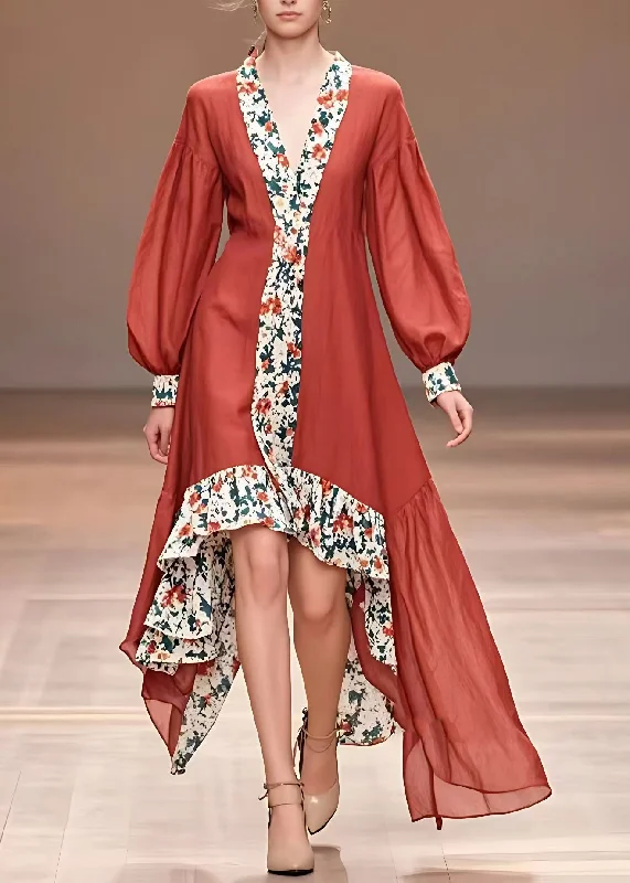 Take Advantage statement dressFashion Red Print Asymmetrical Long Dresses Fall