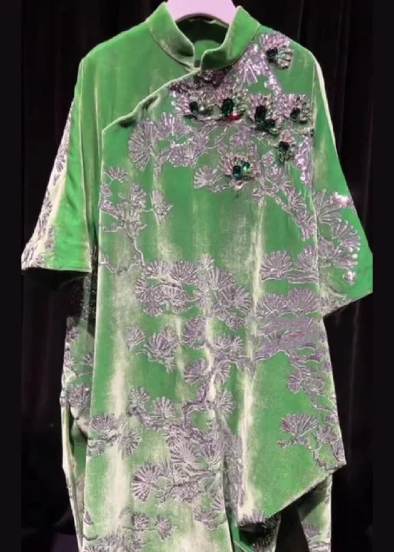 Unbeatable Prices comfy maxi dressNew Chinese Style Green Stand Collar Gilding Asymmetrical Design Dress Summer Unbeatable Prices comfy maxi dressNew Chinese Style Green Stand Collar Gilding Asymmetrical Design Dress Summer