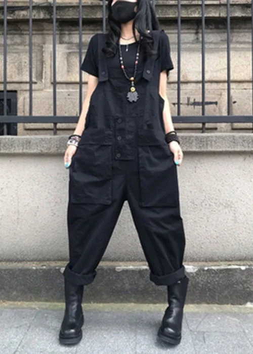 Take Advantage French Black Patchwork Button Solid Jumpsuit Summer TY1055
