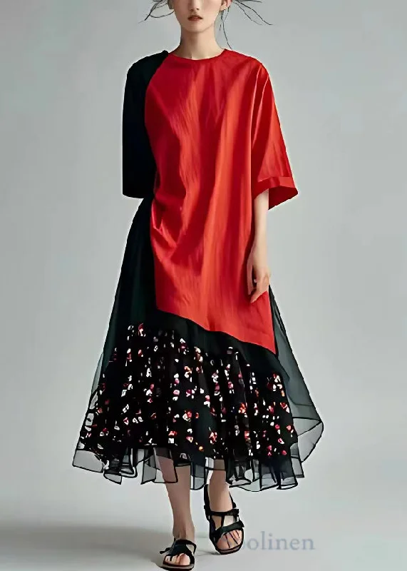 Closeout formal dressNew Red Asymmetrical Print Chiffon Patchwork Long Dresses Half Sleeve Closeout formal dressNew Red Asymmetrical Print Chiffon Patchwork Long Dresses Half Sleeve
