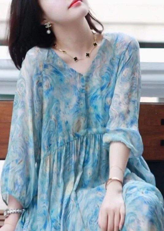 Price Rollback lace-up dressClassy V Neck Print Cinched Silk Long Dress Bracelet Sleeve