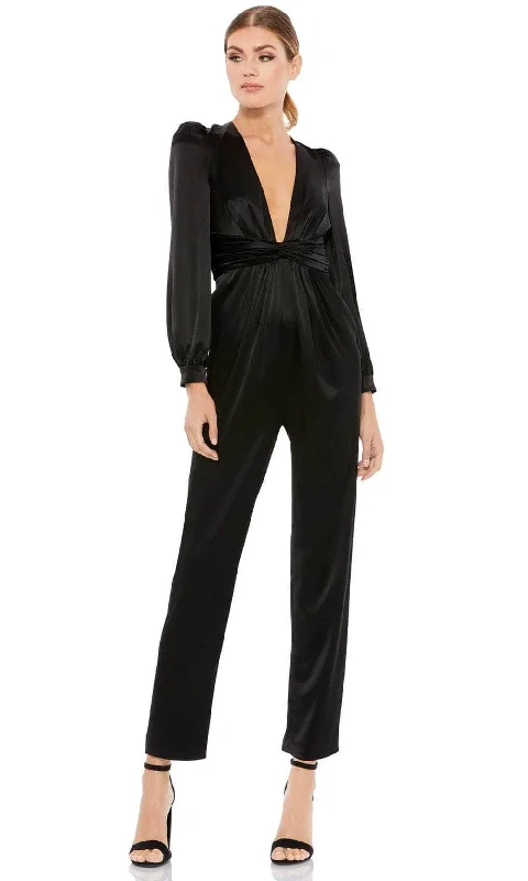 Price Cut Mac Duggal 2647 - Ruched Waist Plunging V-Neck Jumpsuit