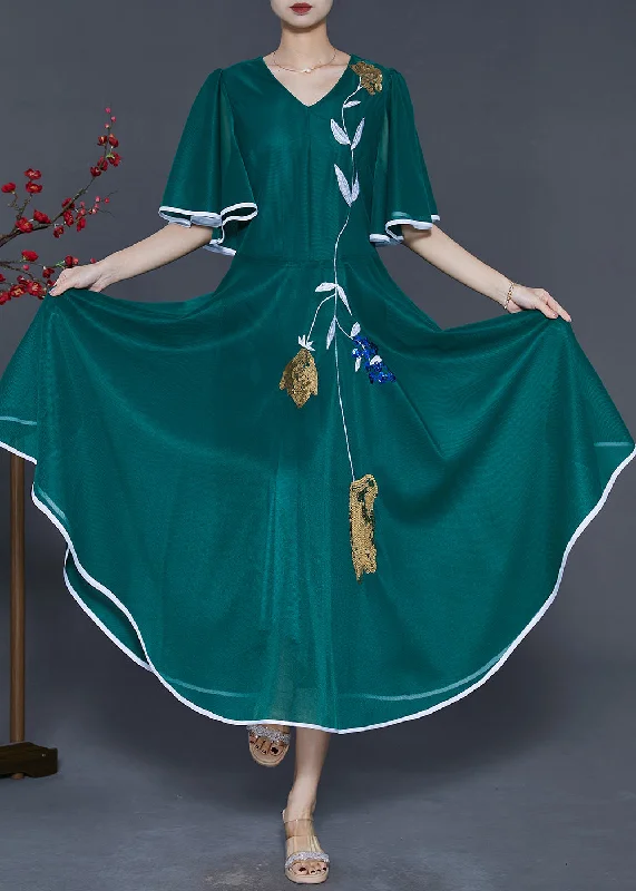 Lowest Prices puff sleeve dressElegant Peacock Green Embroidered Silk Long Dresses Summer Lowest Prices puff sleeve dressElegant Peacock Green Embroidered Silk Long Dresses Summer