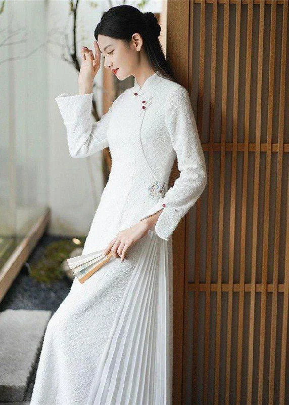 Buy More, Save More stylish dressDIY White Stand Collar Patchwork Wrinkled Button Cotton Maxi Dresses Long Sleeve Buy More, Save More stylish dressDIY White Stand Collar Patchwork Wrinkled Button Cotton Maxi Dresses Long Sleeve