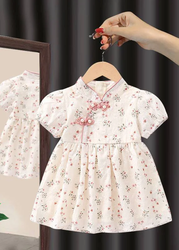 Hot Deal summer floral dressHandmade Pink Stand Collar Print Kids Maxi Dresses Short Sleeve Hot Deal summer floral dressHandmade Pink Stand Collar Print Kids Maxi Dresses Short Sleeve