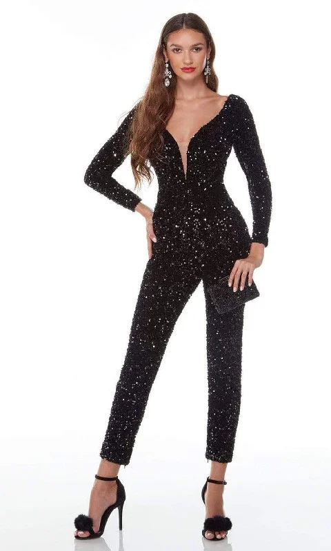 Seasonal Clearance Alyce Paris - 61217 V Neck And Back Sequined Jumpsuit