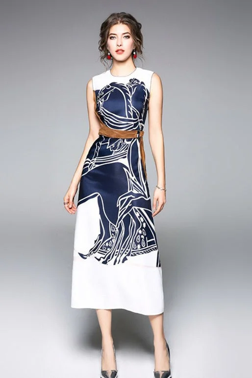 chic wrap dressNavy Print Maxi Dress W/ Belt