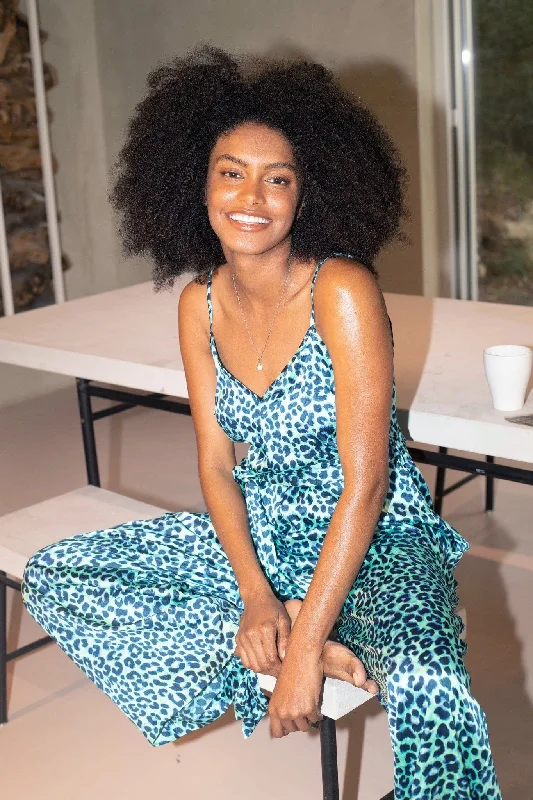 Referral Discount Gabriella Jumpsuit in Turquoise  Leopard