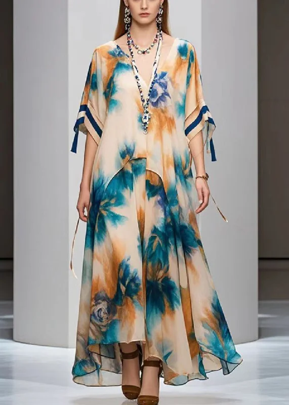 Buy More, Save More trendy mini dressDIY Khaki Oversized Print Chiffon Maxi Dresses Fall