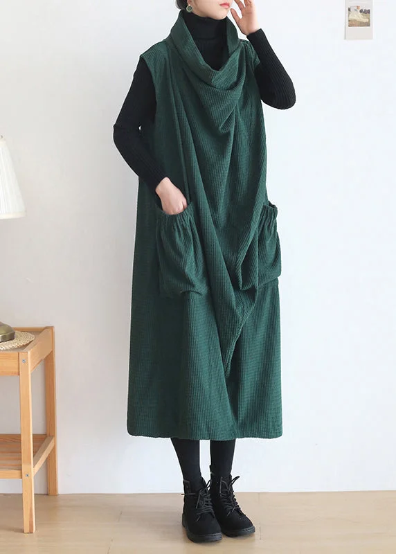 Special Discount casual dressNatural Green Turtleneck Pockets Knit Cotton Dress Sleeveless Special Discount casual dressNatural Green Turtleneck Pockets Knit Cotton Dress Sleeveless