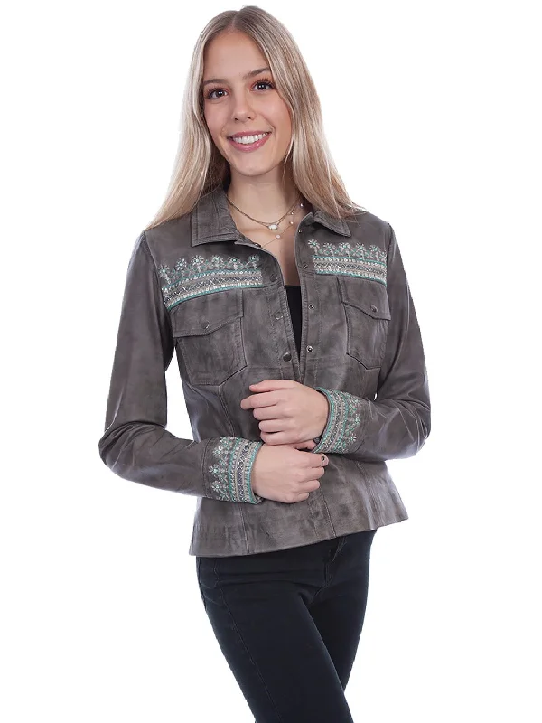 classic trench coatScully Womens Vintage Beaded Grey Leather Leather Jacket