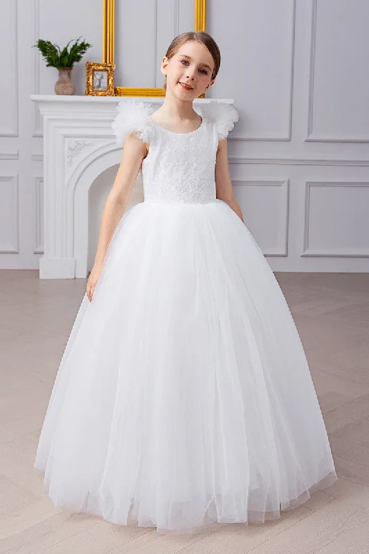 Fantastic Offers ashionable dressA-Line Scoop Neck Sleeveless Maxi Tulle Flower Girl Dresses 836516933500
