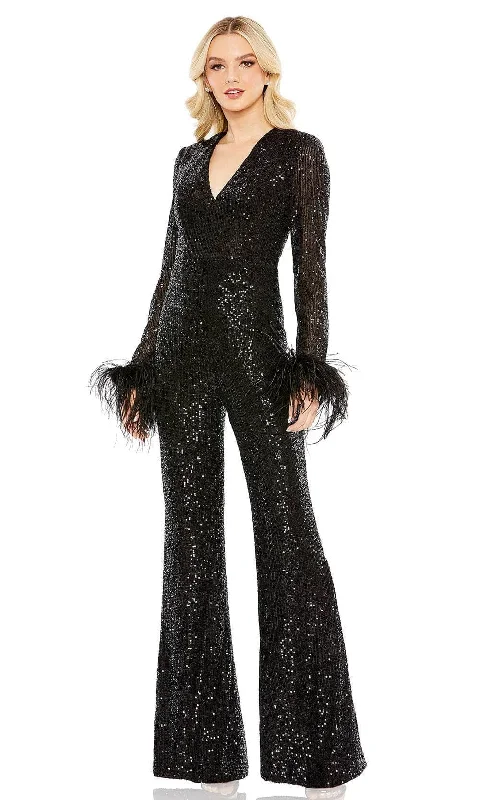 Online Only Ieena Duggal 11581 - Feather Detailed Long Sleeve Jumpsuit