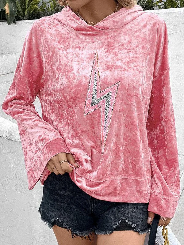 Bonus Savings Women'S Lightning Print Hooded Sweatshirt With Street Style Vibe