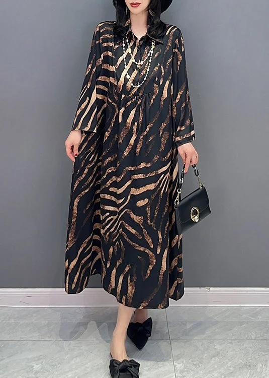 Midnight Madness v-neck dressWomen Black Peter Pan Collar Print Button Long Shirts Dress Spring
