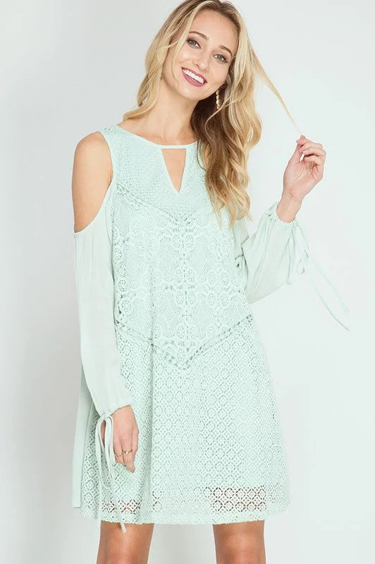 denim dressLong Sleeve Cold Shoulder Lace Dress