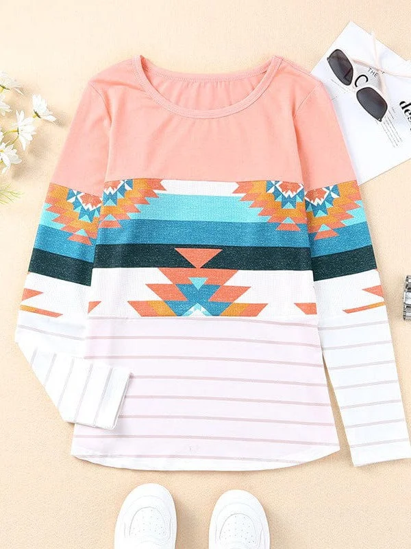 Big Discounts Ladies' Personalized Striped Long-Sleeve Sweatshirt With Round Neck Casual Style