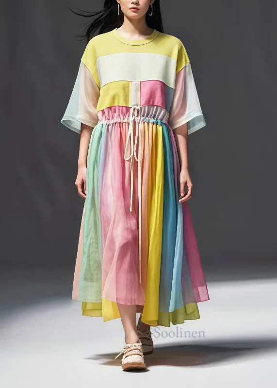 Best Deals trendy mini dressDIY Rainbow Cinched Patchwork Tulle Dress Summer