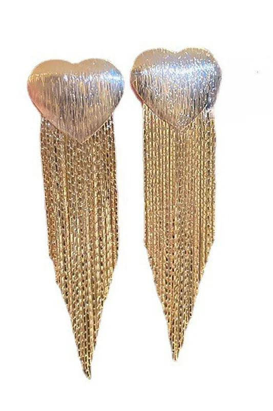 Exclusive Online Offer form-fitting dressSilver needle heart square metal tassel earrings 687956869389