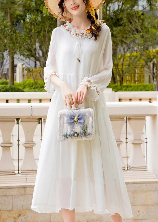 Buy Now flowy maxi dressSimple White Ruffled Exra Large Hem Silk Long Dress Spring