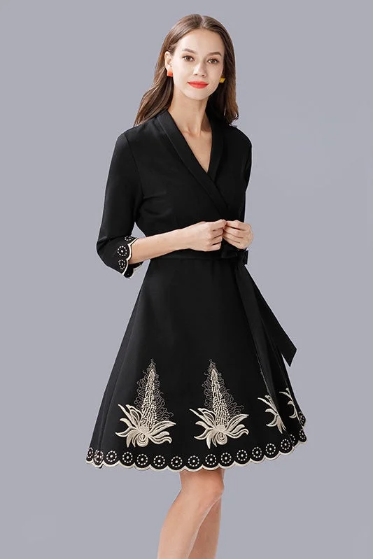 winter dressFloral Embroidered Midi Dress