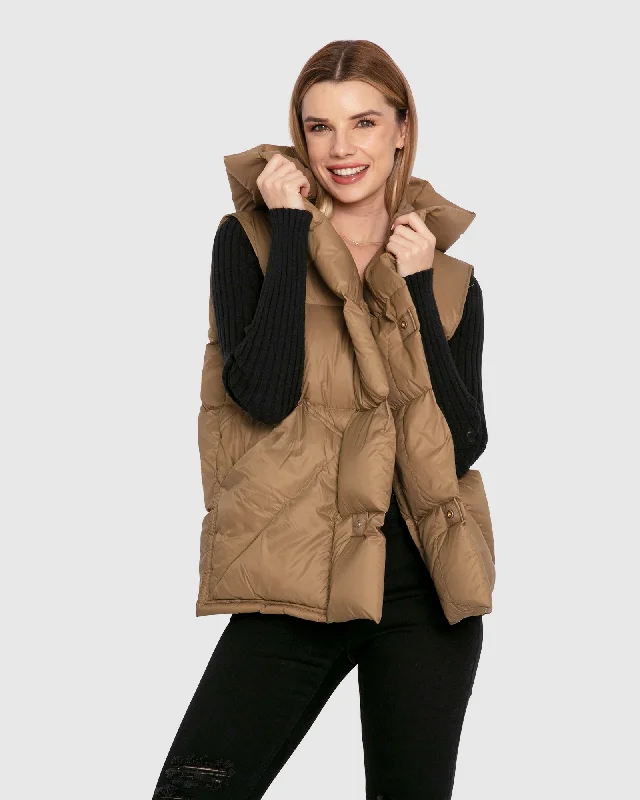 Seasonal Clearance casual coatOver My Head Hooded Puffer Vest - Khaki