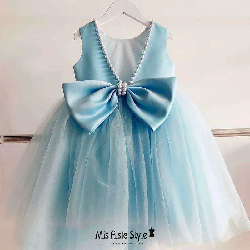 The Best Prices midi dressBlue Tulle Skirt Flower Girl Dress With Bow at Back