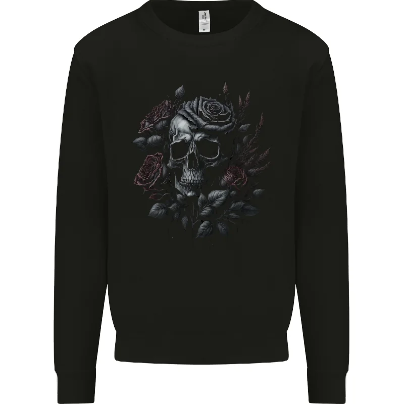 fitness lifestyle hoodieA Gothic Skull With Flowers Roses Mens Sweatshirt Jumper