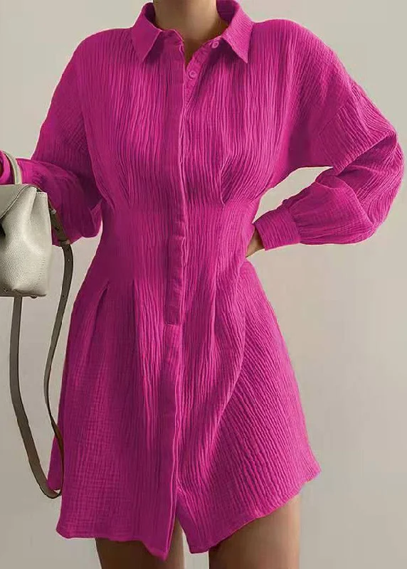 v-neck dressEuropean And American New Rose Waist Long Sleeved Shirt Dress