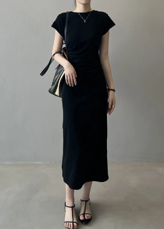 Big Discounts fitted dressBlack High Waist Cotton Dress O-Neck Short Sleeve