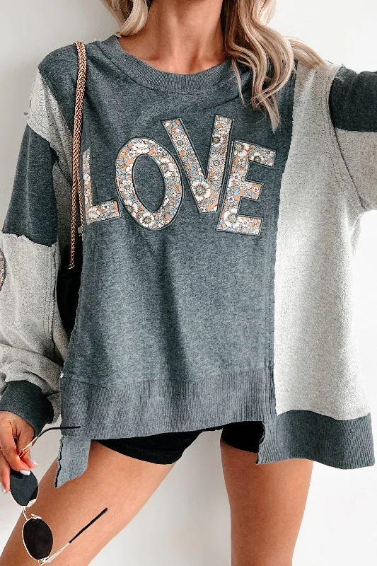 Exclusive Preview stylish performance hoodieThose Are My Feelings Oversized Patchwork Top (Heather Grey)