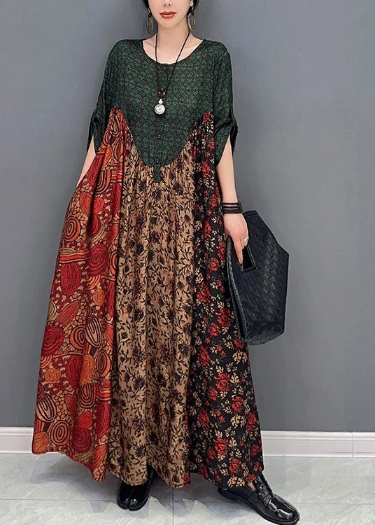 Crazy Deals playful dressBoutique Colorblock Oversized Patchwork Print Silk Dresses Bracelet Sleeve