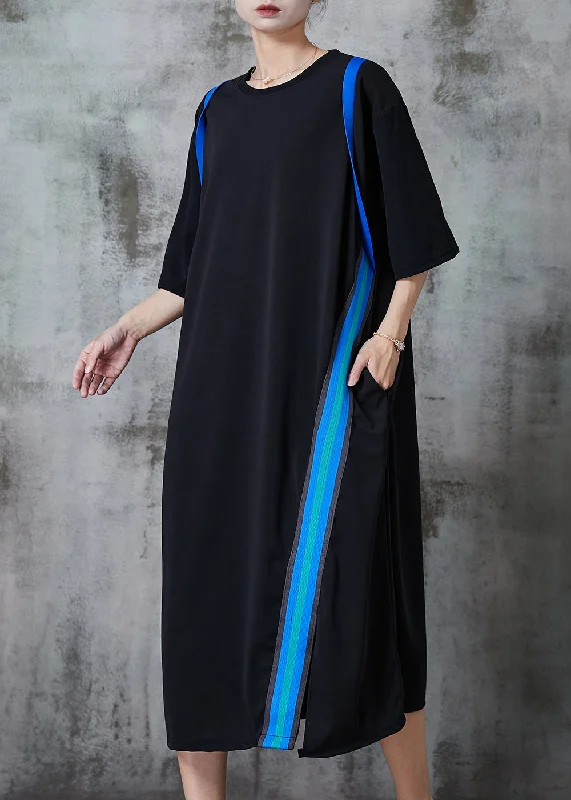Final Clearance v-neck dressItalian Black Oversized Patchwork Cotton Dresses Summer