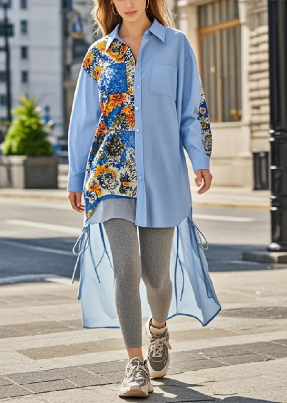 satin midi dressFrench Blue Asymmetrical Print Cotton Shirt Dress Spring