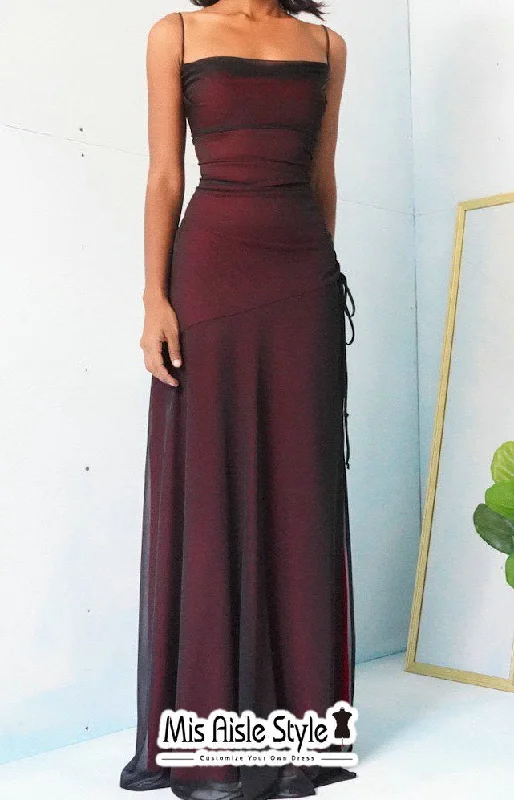 Super Sale satin midi dressFit and Flare Square Neckline Burgundy Prom Dress