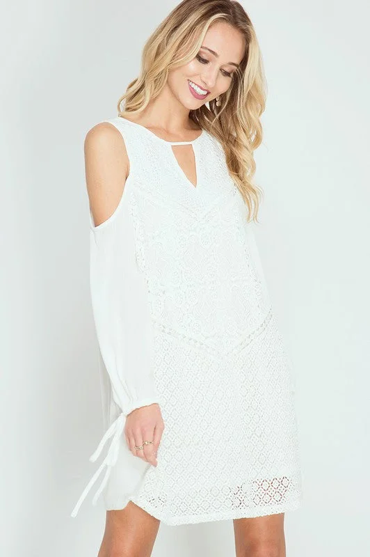 layered dressLong Sleeve Cold Shoulder Lace Dress