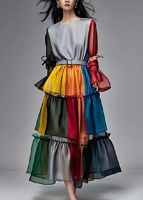 Super Sale cocktail party dressElegant Colorblock Ruffled Patchwork Sashes Chiffon Maxi Dresses Fall Super Sale cocktail party dressElegant Colorblock Ruffled Patchwork Sashes Chiffon Maxi Dresses Fall