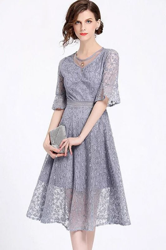 wrap dressLace Dress W/ Mesh Neck Detail