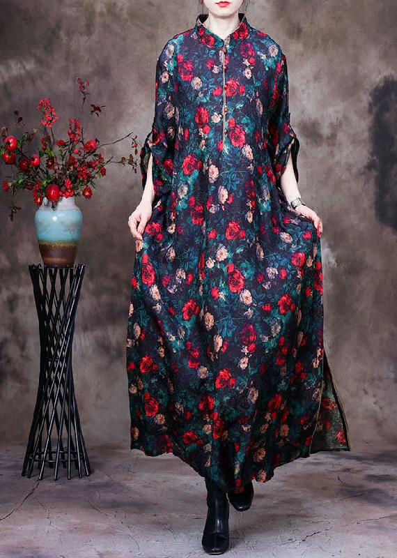 Discount Deals silk dressVintage Black Stand Collar Floral Print Side Open Silk Long Dresses Long Sleeve Discount Deals silk dressVintage Black Stand Collar Floral Print Side Open Silk Long Dresses Long Sleeve