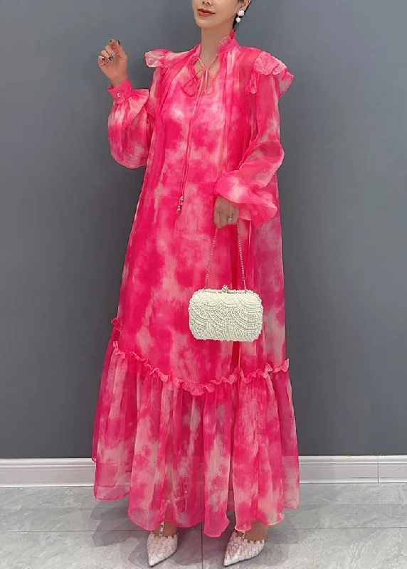 Lowest Prices party dressStyle Red Stand Collar Ruffled Print Chiffon Maxi Dress Long Sleeve Lowest Prices party dressStyle Red Stand Collar Ruffled Print Chiffon Maxi Dress Long Sleeve