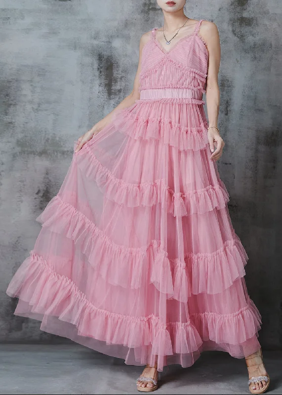 bodycon dressClassy Pink Ruffled Tulle Holiday Dress Summer