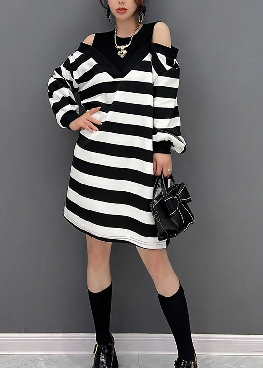 flowy evening dressStriped O-Neck Fake Two Pieces Knit Mid Dresses Winter