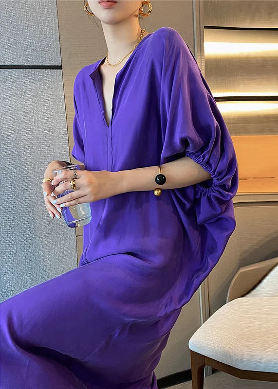 Incredible Offers knit dressBeautiful Purple V Neck Patchwork Silk Maxi Dresses Long Sleeve Incredible Offers knit dressBeautiful Purple V Neck Patchwork Silk Maxi Dresses Long Sleeve