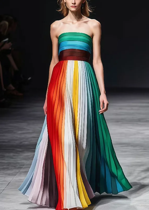 party-ready dressBeautiful Rainbow Backless Wrinkled Chiffon Strapless Dresses Summer